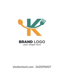 Creative Food Logo with K Letter and Spoon Design.