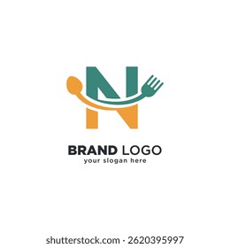 Creative Food Logo with N Letter and Spoon Design.