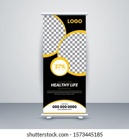 Creative Food Restaurant roll-up banner design, Restaurant concept. Graphic template roll-up for Food, banner for Restaurant, layout for placement of photos.3
