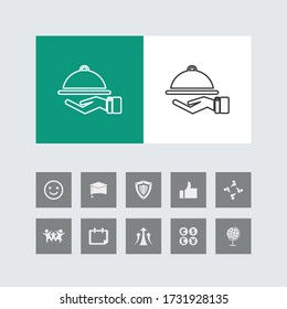 Creative Food Service Line Icon with Bonus Icons. 