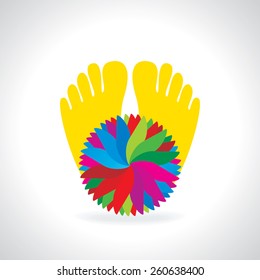 creative foot with care concept behind color background 