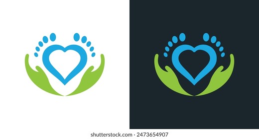 Diseño creativo del logotipo del cuidado del pie con el elemento del amor. Vector Premium