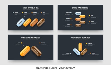 Creative Forecast 4 5 2 3 Step Diagram Slide Layout Bundle. Sales Development Four Five Two Three Element Infographic Presentation Design Vector Illustration Set.