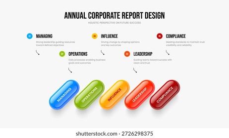 Diseño de presentación de diagrama de 5 elementos de previsión creativa. Diseño de presentación de diapositivas de infografía de cinco opciones de campaña de ventas. Solución de Profesional Deslice la Ilustración vectorial de Plantilla.