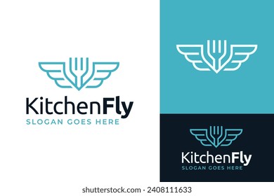 Creative Fork Kitchen Restaurant Food Plane Fly Aviation Logo Design Branding Template