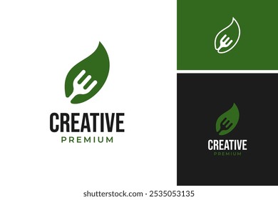 Criativa garfo folha logotipo design vetor modelo ilustração ideia