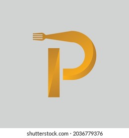 Horquilla creativa con el logotipo de la letra P Diseño para la compañía de restaurantes