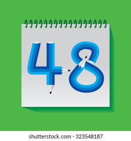 creative forty eight numeric number created with pencil vector illustration 