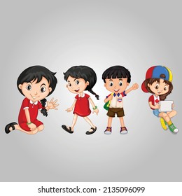 Creative four male and female kids character vector illustration design