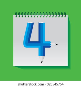 creative four numeric number created with pencil vector illustration 