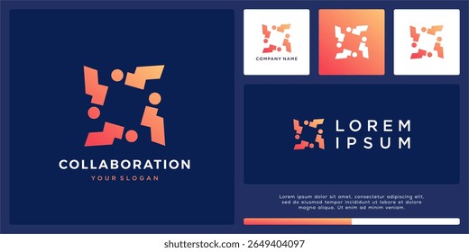 Design de logotipo de colaboração de quatro pessoas criativas