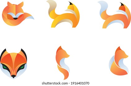 Creative fox Animal Icon, logo set. Vector Illustration 