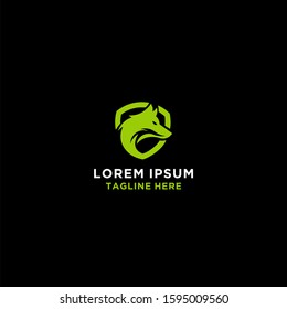 Creative fox head logo symbol with shield vector design illustration.