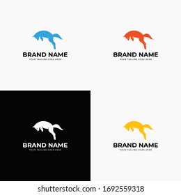 Creative Fox Jump Logo Vector Design Illustration. Line art fox logo design. Modern abstract flat design. Fox color variation vector art design for business or company. Negative space logo .