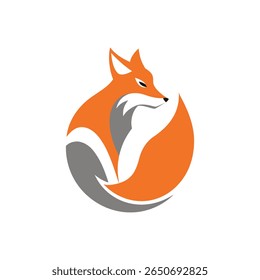 Design de logotipo de raposa criativa com formas abstratas modernas em laranja e cinza, ícone de animal selvagem elegante isolado no fundo branco
