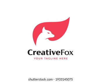 creative fox logo in negative space illustration