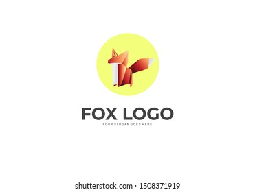 Creative Fox logo, with origami Flat Design Vector Illustration