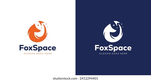 Creative Fox Space Logo. Fox and Rocket Launch in the Tail with Modern Style. Wolf Fox Logo Icon Symbol Vector Design Template.