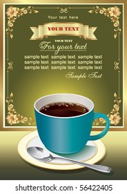 creative frame with a blue cup of coffee