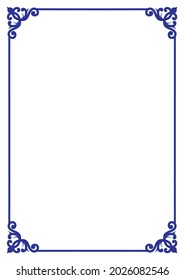 Creative frame and border decoration designs, vintage designs with floral decorations in blue corners can be applied for decoration on A4 size paper