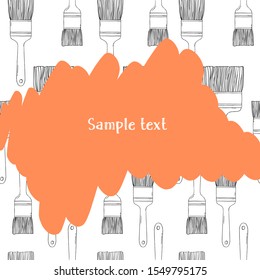 Creative frame with brushes and space for your text. Black silhouette on white background. Vector illustration in sketch style. For website, advertising, applications, booklets. Template. Mock up.