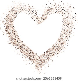 Creative frame of circular brown colored particles, heart shaped coffee powder. Perfect for love-themed and romantic designs, Valentines day greetings. Coffee or chocolate powder border design.