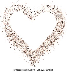 Creative frame of circular brown colored particles, heart shaped coffee powder. Perfect for love-themed and romantic designs, Valentines day greetings. Coffee or chocolate powder border design.