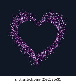 Creative frame of circular pink particles, heart shaped powder. For love-themed and romantic designs, Valentine's day, the artistic arrangement conveys charm and elegance with heart-shaped elements.