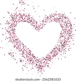 Creative frame of circular pink particles, heart shaped powder. For love-themed and romantic designs, Valentine's day, the artistic arrangement conveys charm and elegance with heart-shaped elements.