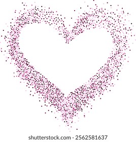 Creative frame of circular pink particles, heart shaped powder. For love-themed and romantic designs, Valentine's day, the artistic arrangement conveys charm and elegance with heart-shaped elements.