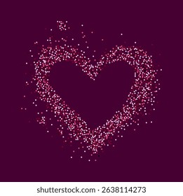 Creative frame of circular pink particles, heart shaped powder. For love-themed and romantic designs, Valentine's day, the artistic arrangement conveys charm and elegance with heart-shaped elements.