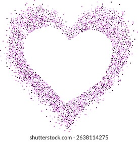 Creative frame of circular pink particles, heart shaped powder. For love-themed and romantic designs, Valentine's day, the artistic arrangement conveys charm and elegance with heart-shaped elements.