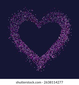 Creative frame of circular pink particles, heart shaped powder. For love-themed and romantic designs, Valentine's day, the artistic arrangement conveys charm and elegance with heart-shaped elements.