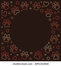 Marco creativo hecho de la impresión de gatos o perros y cardíacos con espacio vacío redondo para texto. Fondo del vector o ilustración 