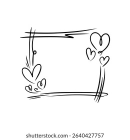 Creative frame outline with hand drawn hearts for decoration or art projects in minimalist style