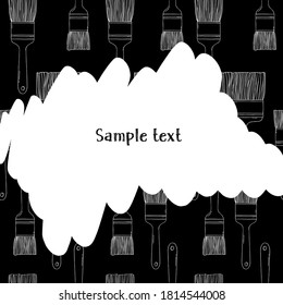 Creative frame with paint brushes. White outline on a black background. Template. Mock up.