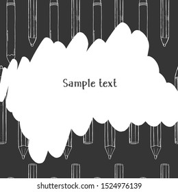 Creative frame with pencils on background. Black and white vector illustration. For website, advertising, applications, booklets. Scrawl. Hand-drawn. Template. Mock up.