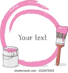 Creative frame for your text with brush and pink paint. Colorful vector illustration on white background. For website, advertising, applications, booklets. Template. Mock up.