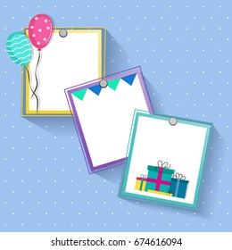 Creative frames decorated with balloons and gift boxes for Birthday and Party celebrations.