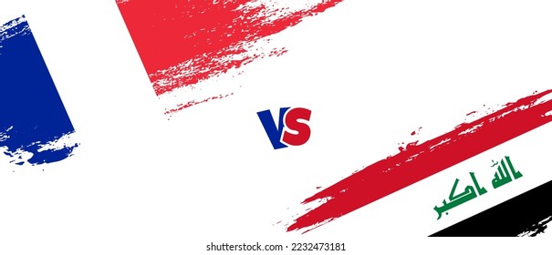 Creative France vs Iraq brush flag illustration. Artistic brush style two country flags relationship background