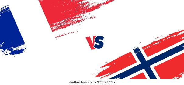 Creative France vs Norway brush flag illustration. Artistic brush style two country flags relationship background
