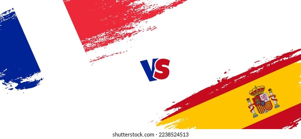 Creative France vs Spain brush flag illustration. Artistic brush style two country flags relationship background