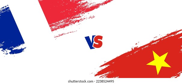 Creative France vs Vietnam brush flag illustration. Artistic brush style two country flags relationship background