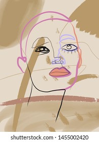 Creative freehand collage with Abstract portrait of a man drawn by a black line in the style of cubism. Contemporary composition. 