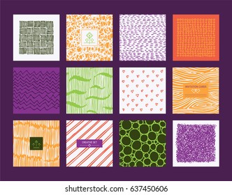 Creative freehand colorful party invitation, greeting card, art flyer, poster, web banner templates. Artistic collection with hand drawn textures, geometric symbols, thin line icons, abstract stains.
