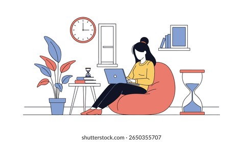 O freelancer criativo trabalha remotamente com o notebook em um ambiente confortável de escritório doméstico