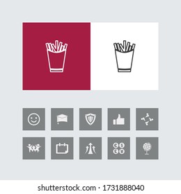 Creative French Fries Line Icon with Bonus Icons. 