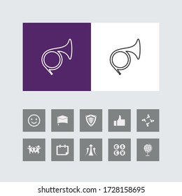 Creative French Horn Line Icon with Bonus Icons. 