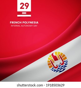 Bandera creativa de la Polinesia Francesa sobre textura de tela. Fondo del día de la autonomía interna de estilo vintage