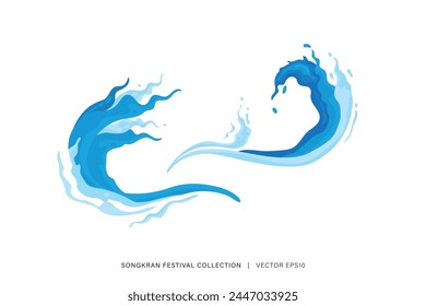 Creative fresh blue water splash graphic design, summer Songkran festival decoration element, vector illustration    